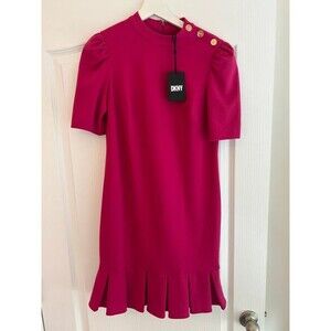 New DKNY Magenta Pink Puff Sleeve Mini Dress 4 Vibrant Chic Office Corporate NWT